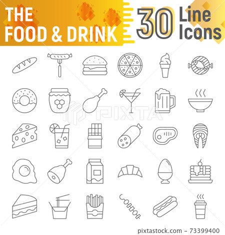 Food and drink thin line icon set, meal symbols - Stock Illustration ...