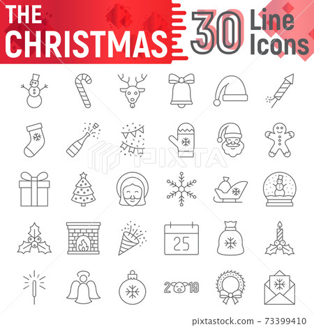 Christmas thin line icon set, new year symbols Christmas thin line icon set, new year symbols 73399410