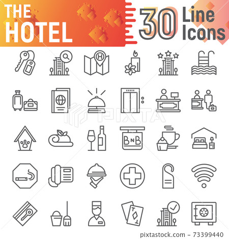 Hotel line icon set, service symbols collection, vector sketches, logo illustrations, hostel signs linear pictograms 73399440