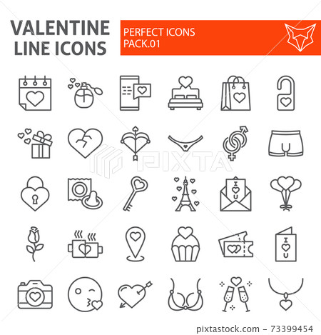 Valentines day line icon set, romantic symbols... - Stock Illustration ...