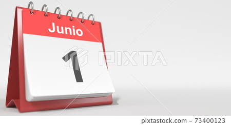 June 1 date written in Spanish on the flip calendar, 3d rendering 73400123