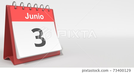 June 3 date written in Spanish on the flip calendar, 3d rendering June 3 date written in Spanish on the flip calendar, 3d rendering 73400129