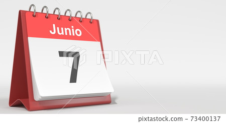 June 7 date written in Spanish on the flip calendar, 3d rendering June 7 date written in Spanish on the flip calendar, 3d rendering 73400137