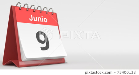 June 9 date written in Spanish on the flip calendar, 3d rendering 73400138