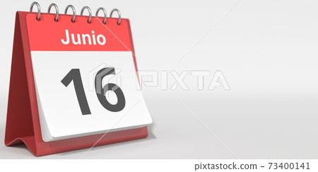 June 16 date written in Spanish on the flip calendar, 3d rendering 73400141