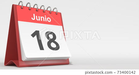 June 18 date written in Spanish on the flip calendar, 3d rendering June 18 date written in Spanish on the flip calendar, 3d rendering 73400142