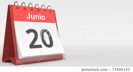 June 20 date written in Spanish on the flip calendar, 3d rendering June 20 date written in Spanish on the flip calendar, 3d rendering 73400143