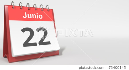 June 22 date written in Spanish on the flip calendar, 3d rendering 73400145