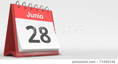 June 28 date written in Spanish on the flip calendar, 3d rendering 73400148