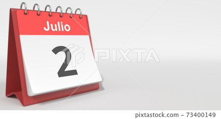 July 2 date written in Spanish on the flip calendar, 3d rendering 73400149