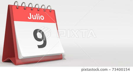 July 9 date written in Spanish on the flip calendar, 3d rendering 73400154