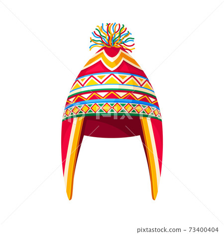 Red Knitted Winter Hat with Pompon as Seasonal Headwear Vector Illustration 73400404