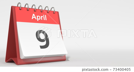 April 9 date written in German on the flip calendar page. 3d rendering April 9 date written in German on the flip calendar page. 3d rendering 73400405