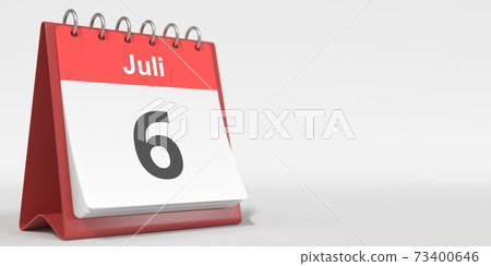 July 6 date written in German on the flip... - Stock Illustration ...