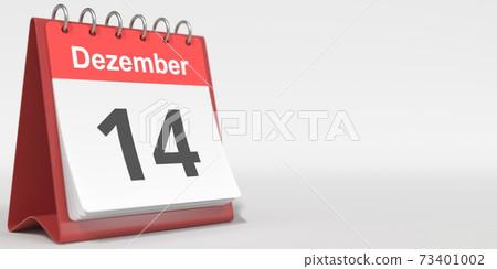 December 14 date written in German on the flip calendar page. 3d rendering 73401002