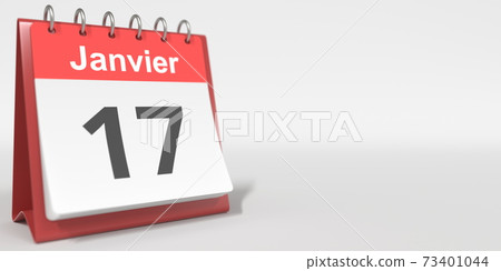 January 17 date written in French on the flip calendar page, 3d rendering 73401044