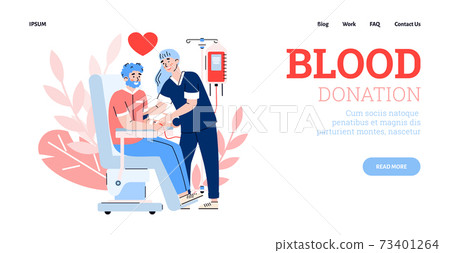 Blood donation clinic web page interface flat cartoon vector illustration. Blood donation clinic web page interface flat cartoon vector illustration. 73401264