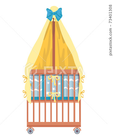 Children home bed with cloth canopy, concept child comfortable furniture, kid infant bedstead flat vector illustration, isolated on white. Children home bed with cloth canopy, concept child comfortable furniture, kid infant bedstead flat vector illustration, isolated on white. 73401308