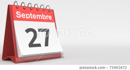 September 27 date written in French on the flip calendar page, 3d rendering 73401672
