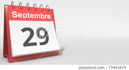 September 29 date written in French on the flip calendar page, 3d rendering 73401674