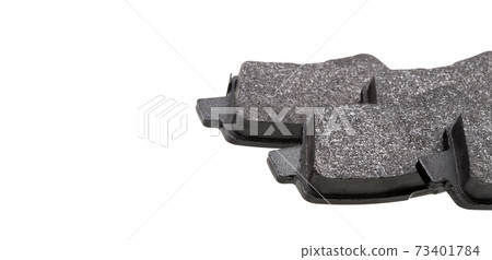 kit of brake pads car spare parts, vehicle brakes objects kit isolated on white background view on asbestos alloy with copy space, nobody. kit of brake pads car spare parts, vehicle brakes objects kit isolated on white background view on asbestos alloy with copy space, nobody. 73401784