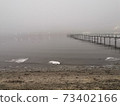 Pier in the fog on the banks of the winter river 73402166