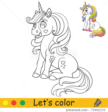 Cute sitting unicorn with long mane coloring vector Cute sitting unicorn with long mane coloring vector 73402235