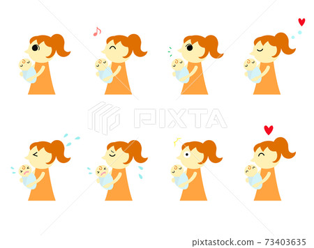 抱著嬰兒的母親圖標（馬尾辮女人） 73403635