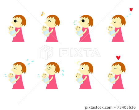 Mother icon holding a baby (short hair woman) 73403636