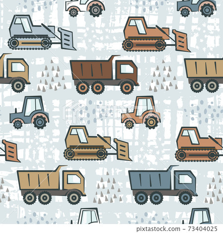 Cute kids pattern with flat color dozer, tractor Cute kids pattern with flat color dozer, tractor 73404025
