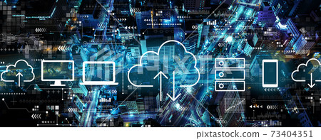 Cloud computing with aerial view of city Cloud computing with aerial view of city 73404351