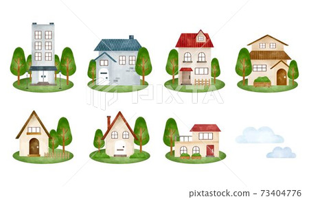 Summer building set watercolor style illustration Summer building set watercolor style illustration 73404776