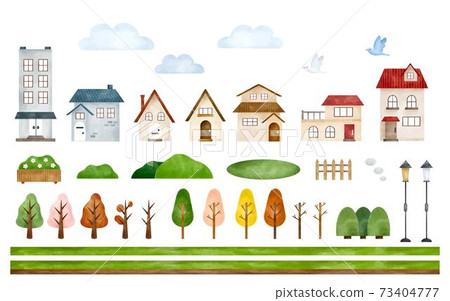 Set of cityscape parts watercolor style illustration Set of cityscape parts watercolor style illustration 73404777