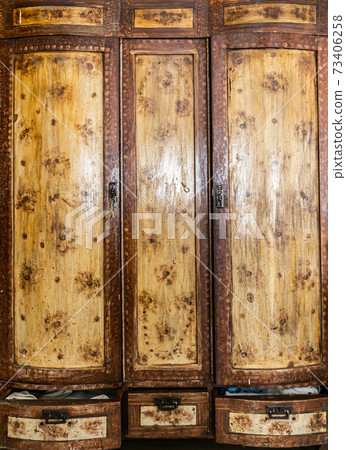 Antique Soviet wooden wardrobe with three doors and drawers 73406258