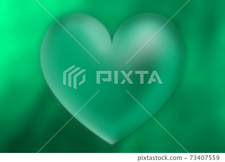 Fantastic background illustration with a glossy three-dimensional heart floating against a background of green fluttering satin cloth There are other colors 73407559