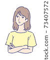 A woman in trouble with her arms folded 73407572