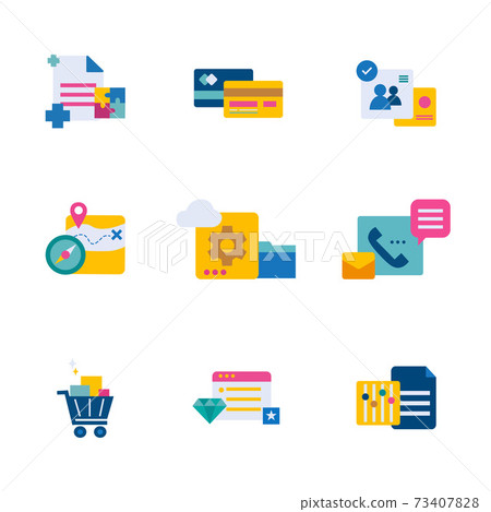 business and technology flat style icon set... - Stock Illustration ...