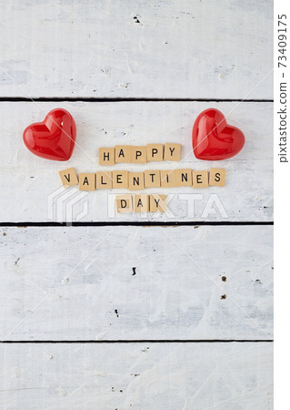 HAPPY Valentine's day text on white wood HAPPY Valentine's day text on white wood 73409175