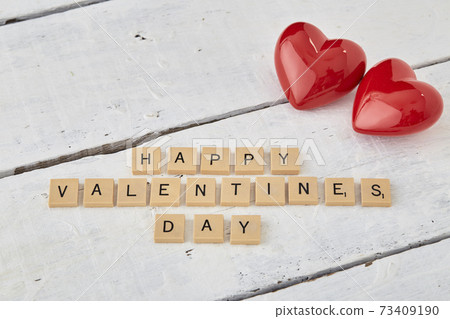 HAPPY Valentine's day text on white wood 73409190