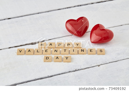 HAPPY Valentine's day text on white wood 73409192