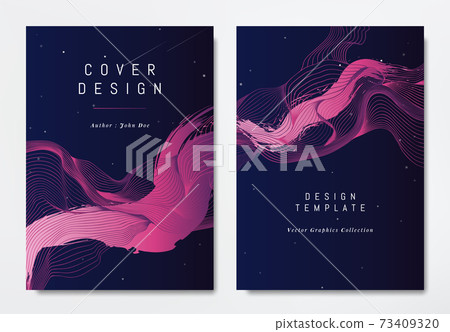 Front and back of book cover template design, abstract pink striped lines on dark blue 73409320