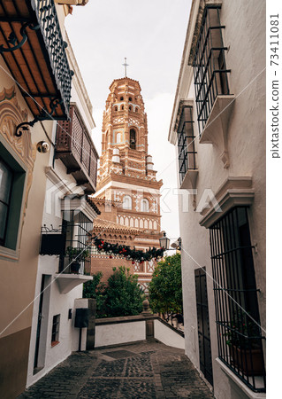 The tower of the Church of Santa Maria in Utebo, Torre del Utebo, in the province of Saragosa. Poble Espanyol, Barcelona. The tower of the Church of Santa Maria in Utebo, Torre del Utebo, in the province of Saragosa. Poble Espanyol, Barcelona. 73411081