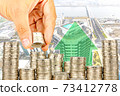 Exposure of Finance and Saving money banking concept,Hope of investor concept,Male hand putting money coin like stack growing business. background the city 73412778