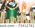 Exposure of Finance and Saving money banking concept,Hope of investor concept,Male hand putting money coin like stack growing business. background the city 73412781
