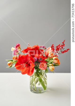 Bouquet 012. Finished flower arrangement in a vase for home. Flowers bunch, set for interior. Fresh cut flowers for decoration home. European floral shop. Delivery fresh cut flower. 73413796