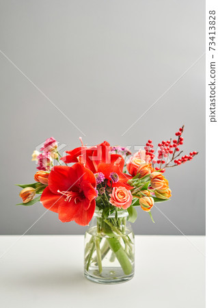 Bouquet 012. Finished flower arrangement in a vase for home. Flowers bunch, set for interior. Fresh cut flowers for decoration home. European floral shop. Delivery fresh cut flower. 73413828