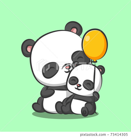 The Panda With Baby Panda Is Sitting Together Stock Illustration