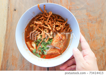 noodles or fish curry noodles, Thai noodles 73414413