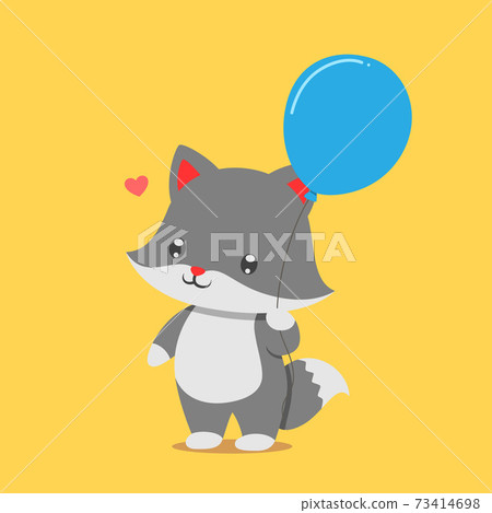 The fox ears is standing and holding the balloon 73414698