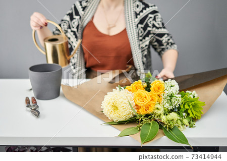 Bouquet 012. step by step installation of flowers in a vase. Flowers bunch, set for home. Fresh cut flowers for decoration home. European floral shop. Delivery fresh cut flower. 73414944